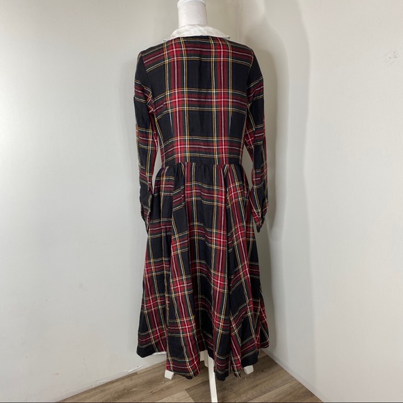 Son de Flor Holiday Plaid Long Sleeve Dress 100% Linen Sustainable - Picture 9 of 16